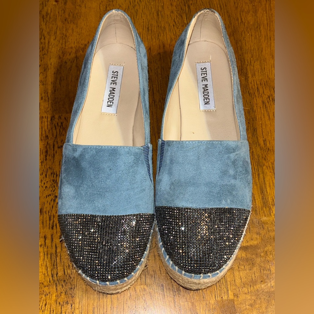 Pulse Blue and Black Sparkly Espadrilles